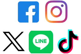 SNSのアイコン、facebook,Instagram,X,line,TikTok